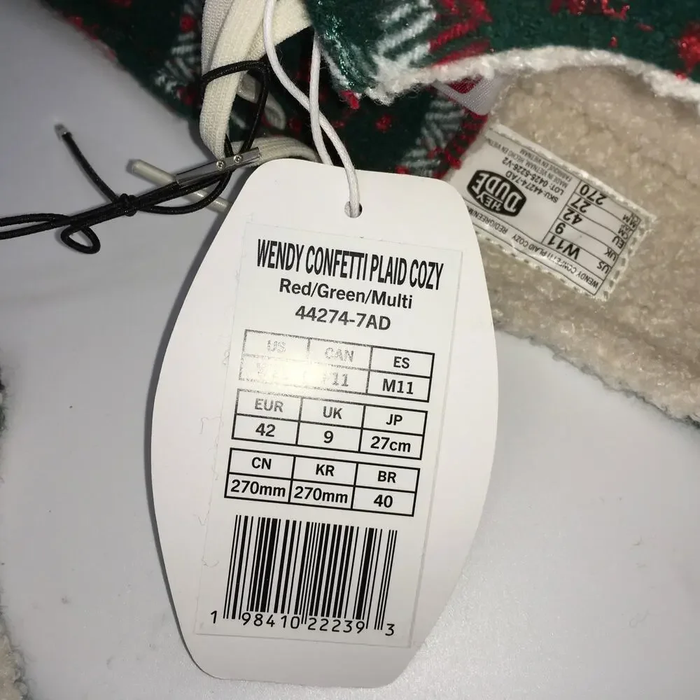 Hey Dude Wendy Confetti Plaid Cozy Loafer Womens 11 Red Green Christmas Shoe NWT